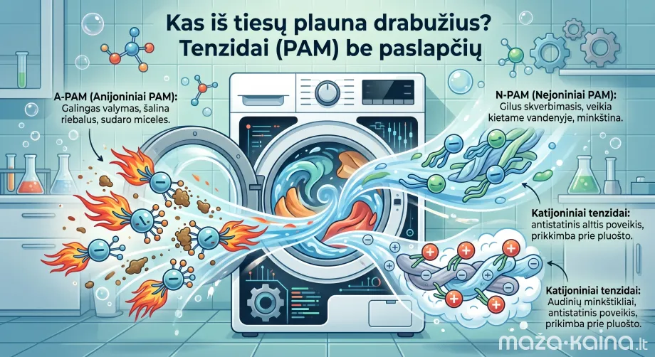 Bet kurio skalbiklio širdis – paviršiaus aktyviosios medžiagos (PAM)